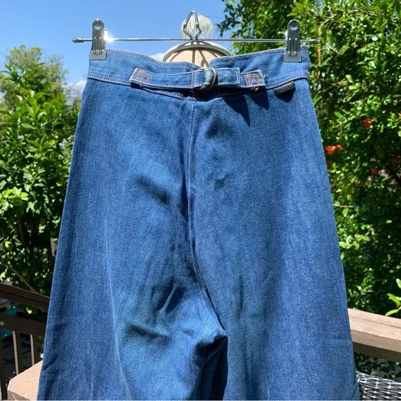 Vintage 70s WRANGLER High Rise Wide Leg Jeans size 25” Waist Back Belt Detail - Picture 8 of 11